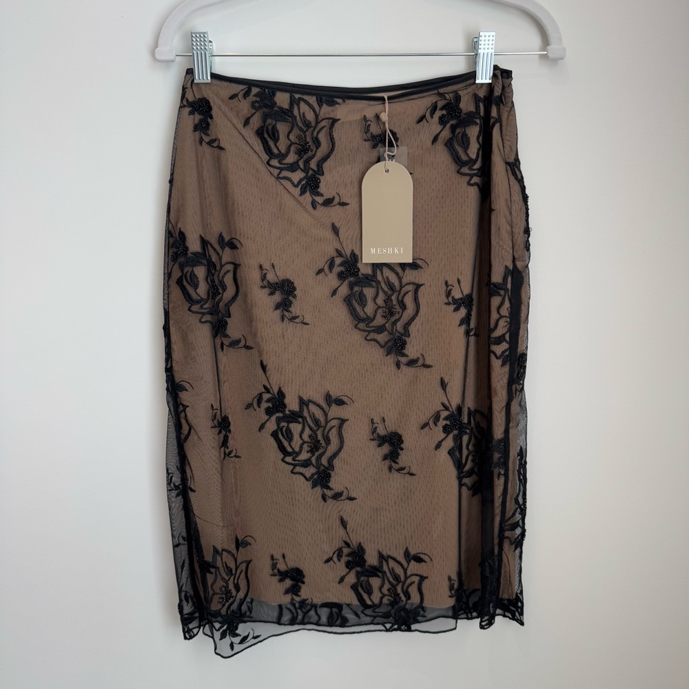 NWT Meshki Xena Embroidered Mesh Midi Skirt - Black - Picture 4 of 7